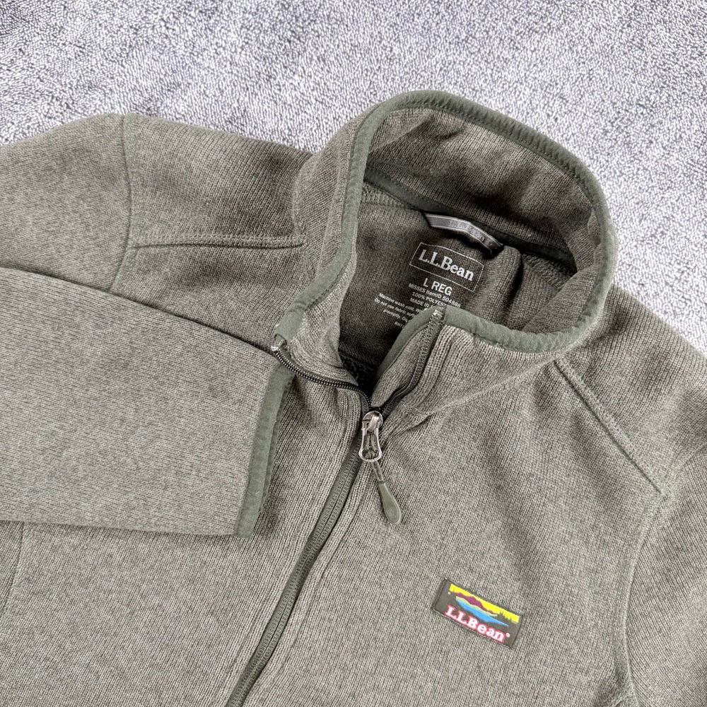 LL Bean Sweater Fleece Jacket Womens Large Olive Green Full Zip Katahdin